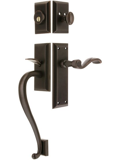 Fifth Avenue Entry Lock Set in Oil-Rubbed Bronze Finish with Left-Handed Portofino Lever and